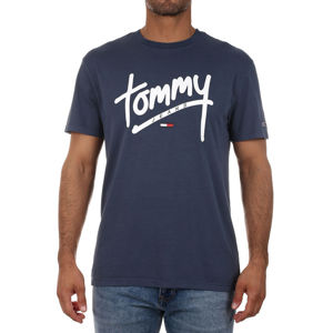 Tommy Hilfiger pánské modré šedé tričko Handwriting - XL (002)